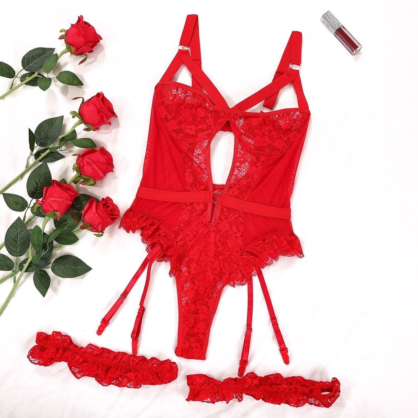 Rouge Strappy Lace Teddy
