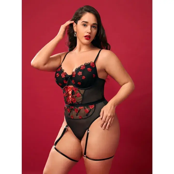 Rose garter bodysuit